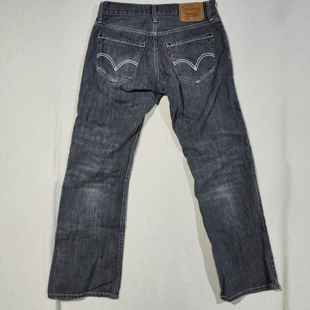 Levis 527 Slim Bootcut Jeans Mens 31x30 Faded Black Wash Gray Denim Low Rise